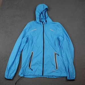 LL Bean Windbreaker Jacket Womens Medium Blue Hooded Lightweight Reflective